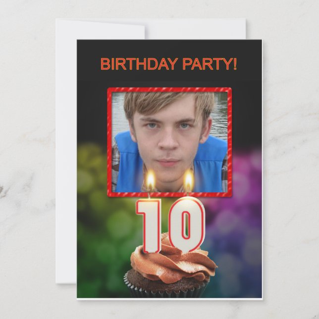 Invitation Ajouter une photo, 10e anniversaire fête Invitatio (Devant)