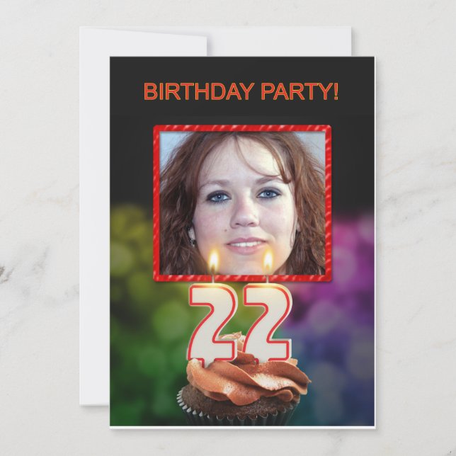 Invitation Ajouter une photo, fête du 22e anniversaire Invita (Devant)