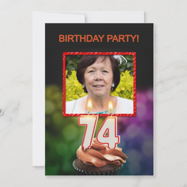 Invitation Ajouter une photo, fête du 74e anniversaire Invita (Devant)