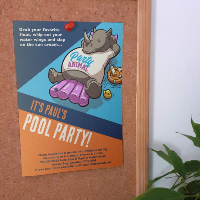 Invitation Ajouter votre partie de texte animal Rhino Pool de (Créateur téléchargé)