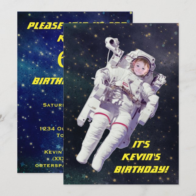Invitation Ajoutez l'anniversaire de l'espace d'astronaute de (Devant / Derrière)