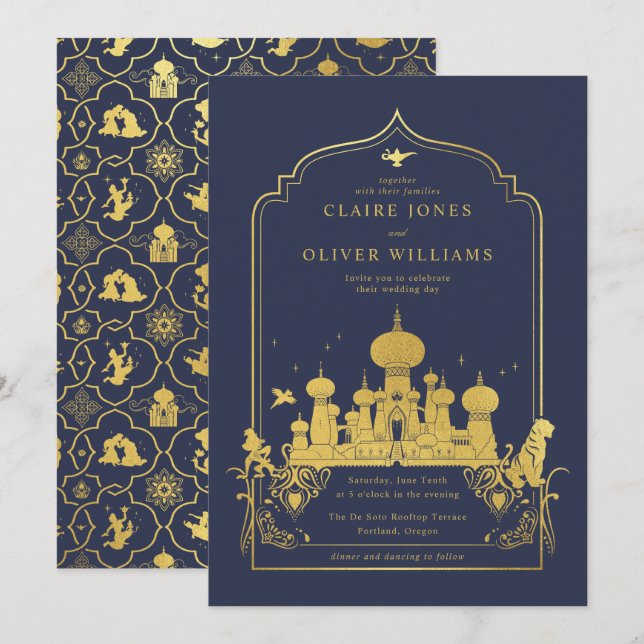 Invitation Aladdin Gold Mariage de Disney (Devant / Derrière)