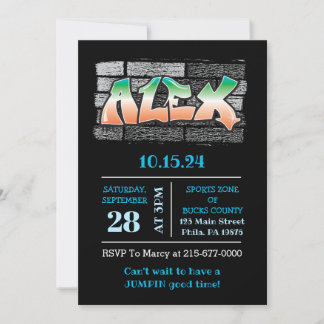 Invitation ALEX Votre nom Graffiti Brick Wall Paint Splatter