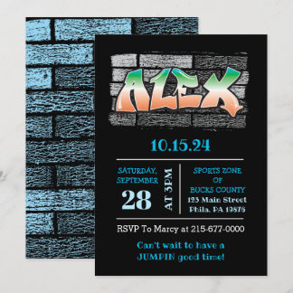 Invitation ALEX Votre nom Graffiti Brick Wall Paint Splatter