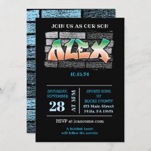 Invitation ALEX Votre nom Graffiti Brick Wall Paint Splatter