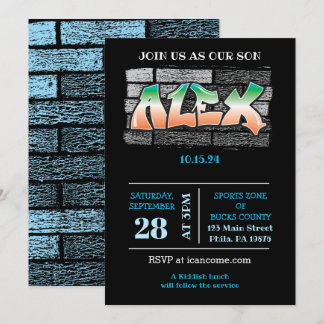 Invitation ALEX Votre nom Graffiti Brick Wall Paint Splatter