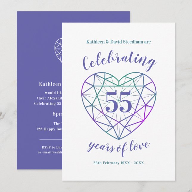 Invitation Alexandrite Anniversaire 55 ans d'amour invite (Devant / Derrière)