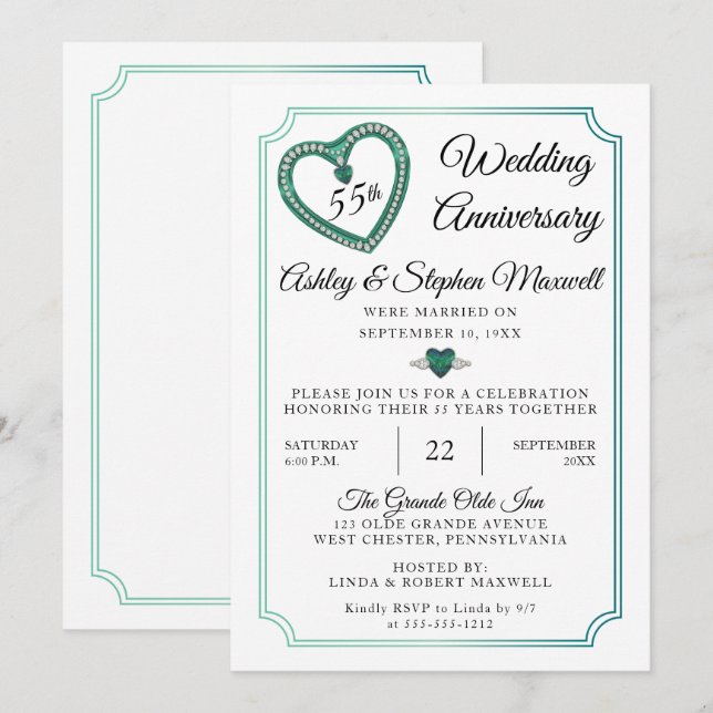 Invitation Alexandrite Diamond 55e anniversaire de Mariage (Devant / Derrière)