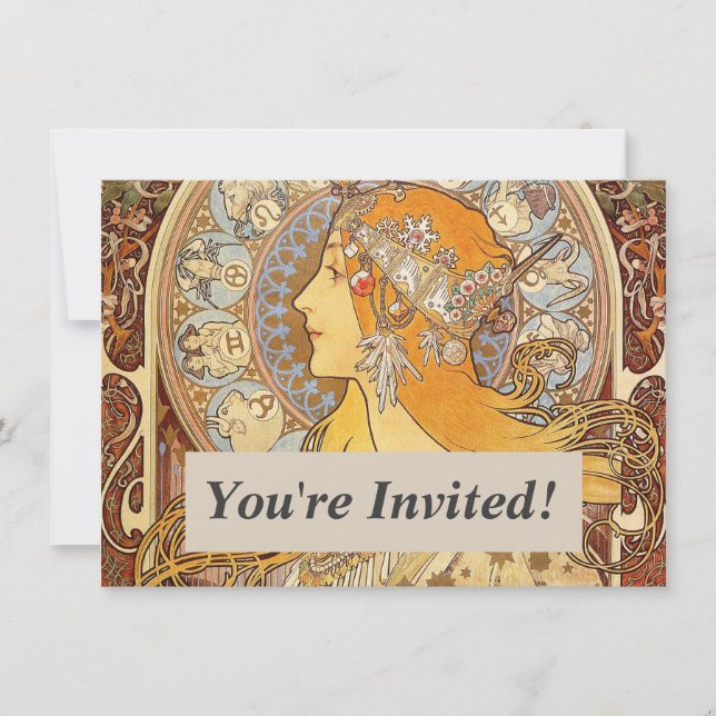 Invitation Alfonse Mucha Zodiac Art nouveau femme (Devant)