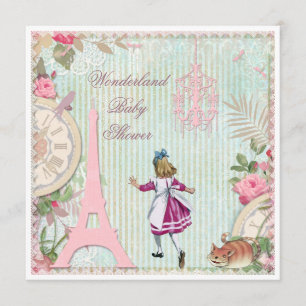 Invitation Alice à Paris Shabby Chic Wonderland Baby shower