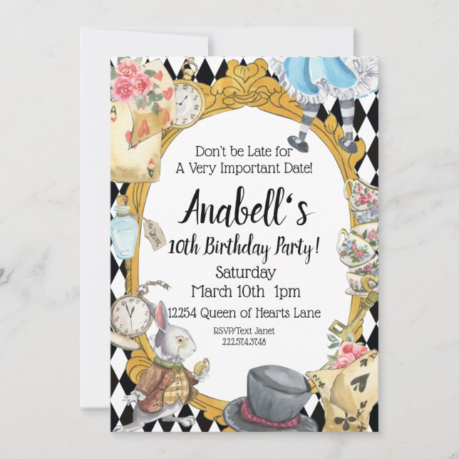 Invitation Alice au pays des merveilles (Devant)