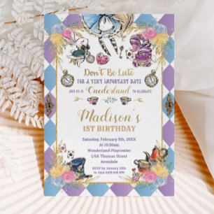 Invitation Alice au pays des merveilles 1er anniversaire Oned