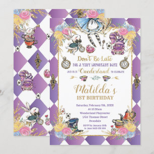 Invitation Alice au pays des merveilles 1er anniversaire Thé 