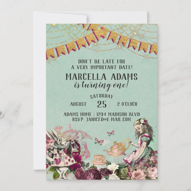 Invitation Alice au pays des merveilles Anniversaire (Devant)