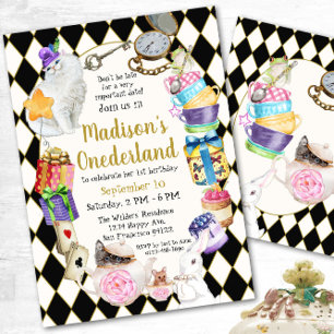 Invitation Alice au pays des merveilles Anniversaire Onederla