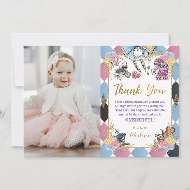 Invitation Alice au pays des merveilles Anniversaire Photo Ca (Devant)