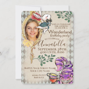 Invitation Alice au pays des merveilles avec la fête du thème