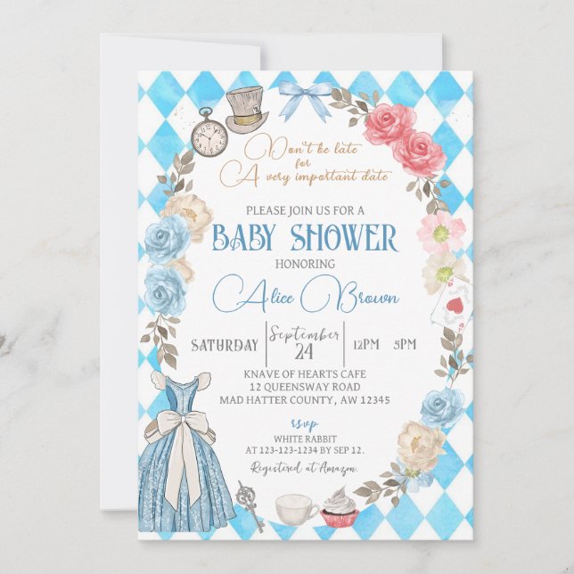 Invitation Alice au pays des merveilles, Baby shower Fairytal (Devant)