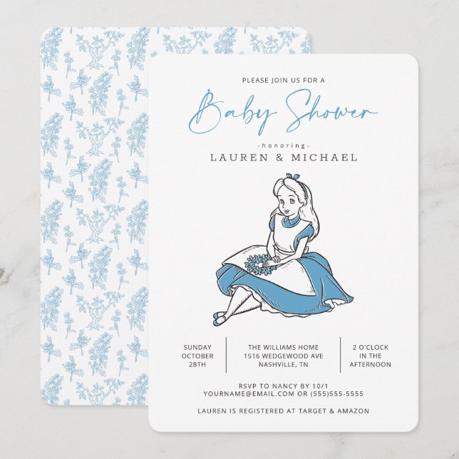 Invitation Alice au pays des merveilles Baby shower Invitatio (Devant / Derrière)