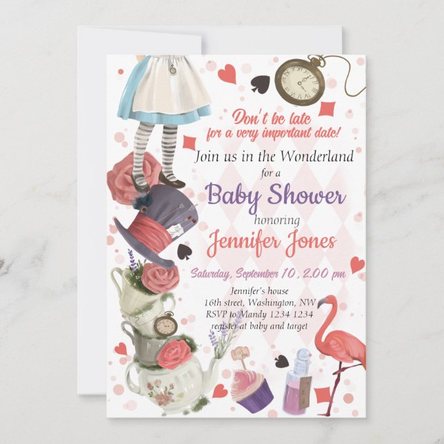 Invitation Alice au pays des merveilles Baby shower Invitatio (Devant)