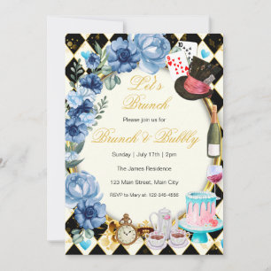 Invitation Alice Au Pays Des Merveilles Bleu Floral Brunch In