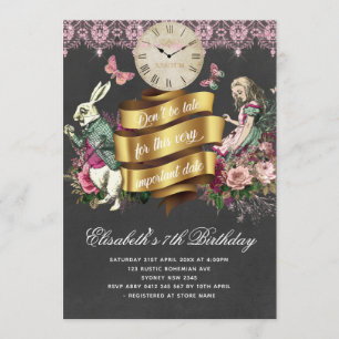Invitation Alice au pays des merveilles Chalkboard Anniversai
