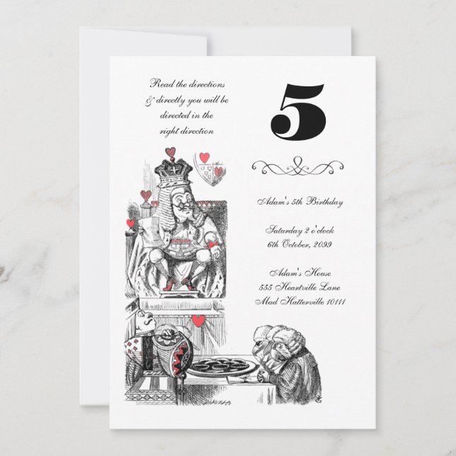 Invitation Alice au pays des merveilles Coeurs rouges Tea Par (Devant)