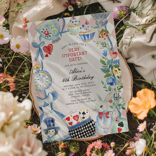Invitation Alice au pays des merveilles, date importante fête (Créateur téléchargé)