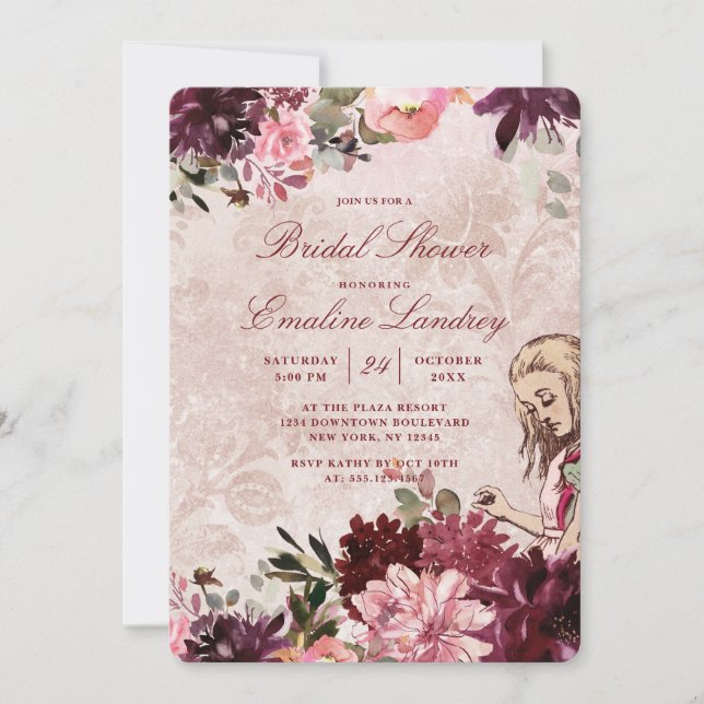 Invitation Alice au Pays des Merveilles Élégant Mariage Brida (Devant)