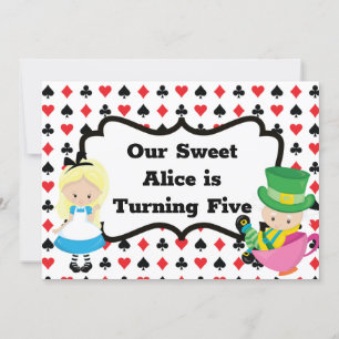Invitation Alice au pays des merveilles Enfants Noir Rouge fê
