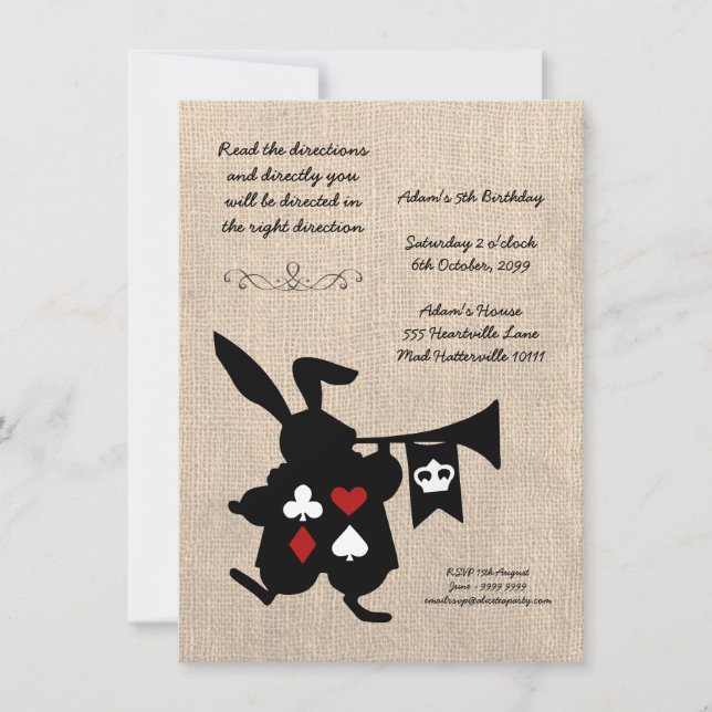 Invitation Alice au pays des merveilles Fête du thé de Burlap (Devant)