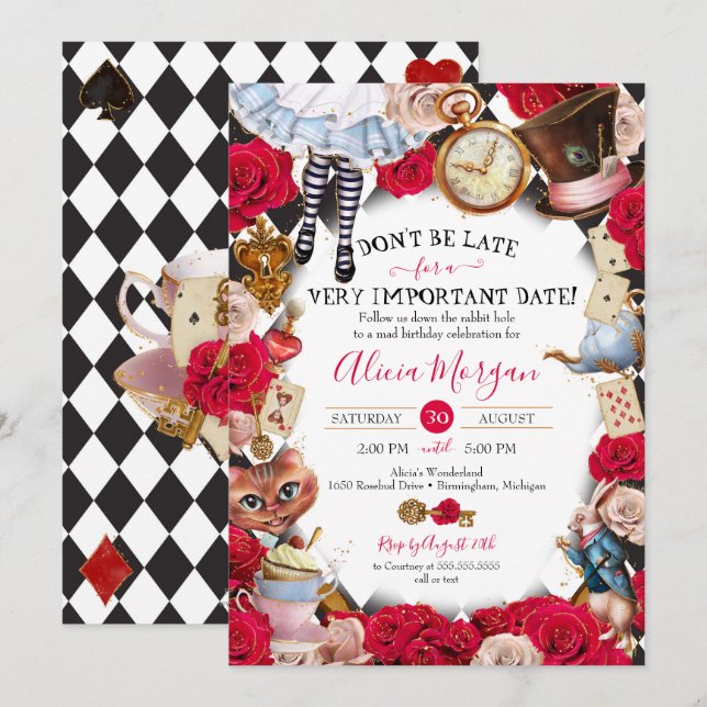 Invitation Alice au pays des merveilles Fête du Thé Mad Anniv (Devant / Derrière)