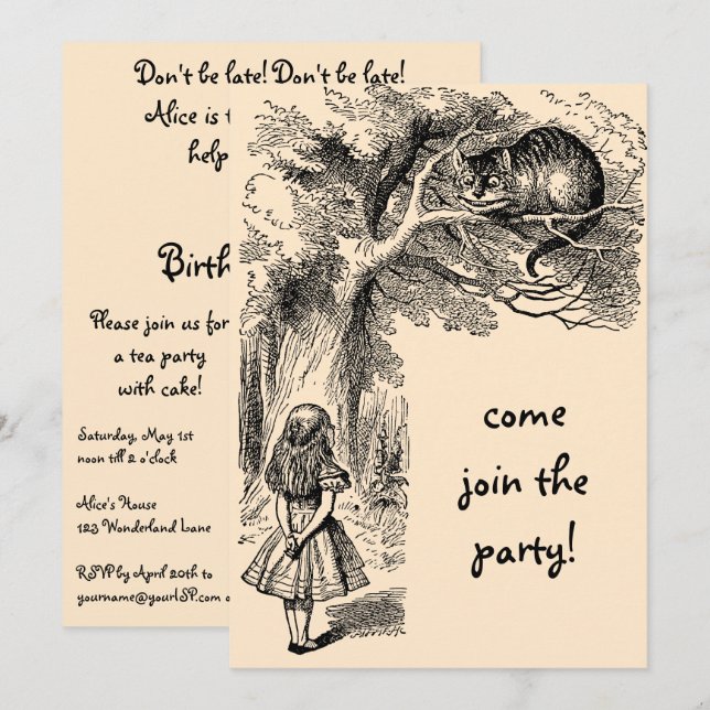 Invitation Alice au pays des merveilles Fille Anniversaire In (Devant / Derrière)