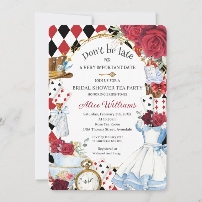 Invitation Alice au pays des merveilles Fleur Fête des mariée (Devant)