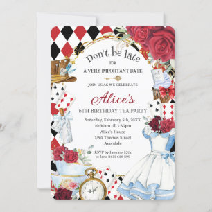 Invitation Alice au pays des merveilles Fleur rouge fête du t