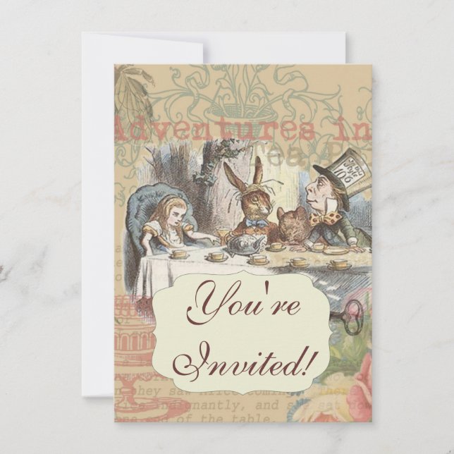 Invitation Alice au pays des merveilles Mad Tea Party Art (Devant)