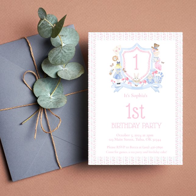 Invitation Alice au pays des merveilles Monogram Crest Invita (Créateur téléchargé)