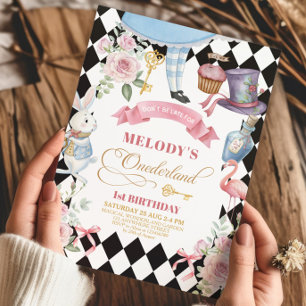 Invitation Alice au pays des merveilles Motif 1er anniversair