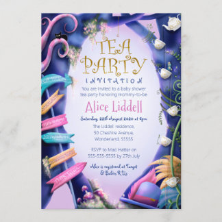 Invitation Alice au pays des merveilles, parties scintillant