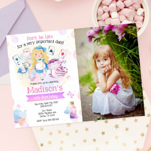 Invitation Alice au Pays des Merveilles Photo d'anniversaire 