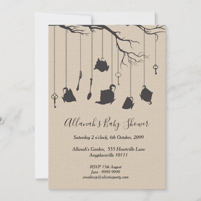 Invitation Alice au pays des merveilles Tea Party au Baby sho (Devant)