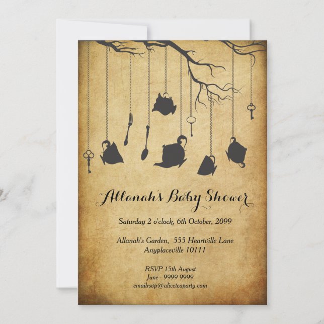 Invitation Alice au Pays des merveilles Tea Party Baby shower (Devant)