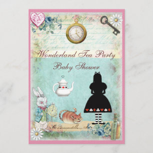 Invitation Alice au thé de douche de bébé du pays des