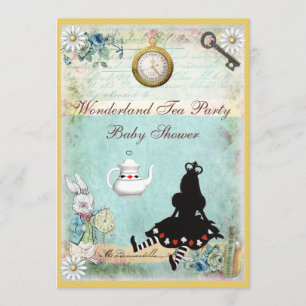 Invitation Alice au Wonderland Baby shower Tea Party