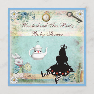 Invitation Alice au Wonderland Baby shower Tea Party