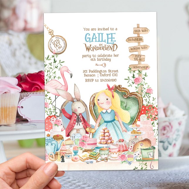 Invitation Alice Aventures dans Woderland Anniversaire Tea Pa (Créateur téléchargé)
