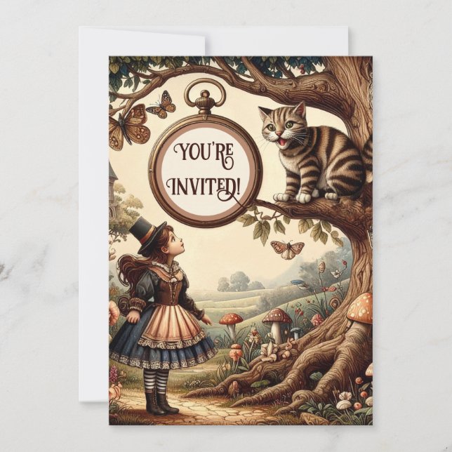 Invitation Alice & Cheshire Cat: Whimsical Wonderland Fantasy (Devant)