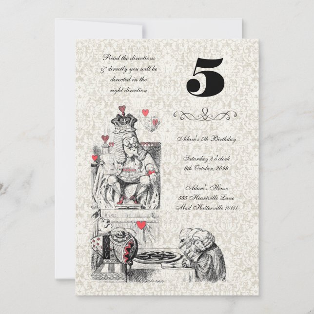 Invitation Alice dans l'anniversaire rouge de thé de coeurs (Devant)