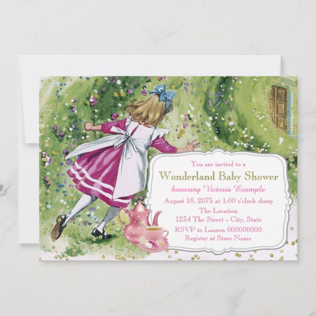 Invitation Alice dans le Baby shower du pays des merveilles (Devant)