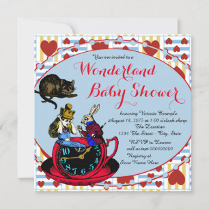 Invitation Alice dans le Baby shower du pays des merveilles